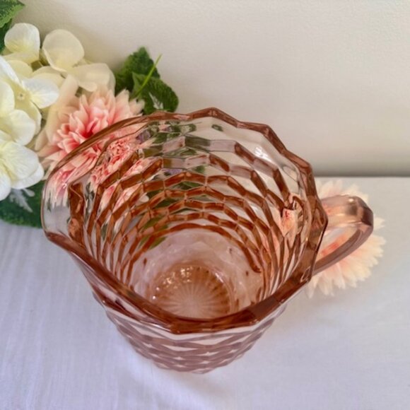 Indiana Glass Pink Cubist Pitcher Vintage Depression Glass 60 Ounce MCM Barware - Picture 5 of 5